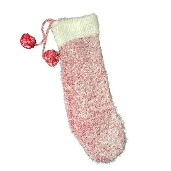 House & Garden Fancy Knit Red & White Christmas Stocking w/Poms 21” NWT - Picture 2 of 9